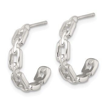 Sterling Silver Polished Chain Link C-Hoop Post Earrings — alternate view