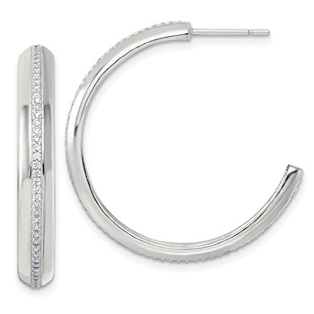 Sterling Silver Polished 4.75mm CZ Post C-Hoop Earrings