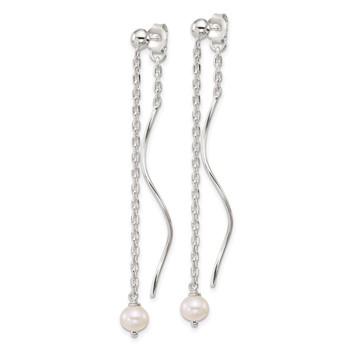 Sterling Silver Polished Fancy Freshwater Cultured Pearl on Chain and Twist Dangle Post Earrings — alternate view