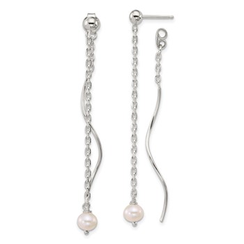 Sterling Silver Polished Fancy Freshwater Cultured Pearl on Chain and Twist Dangle Post Earrings