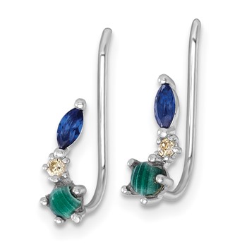 Sterling Silver Rhodium-plated CZ Malachite and Nano Crystal Ear Climber Earrings — alternate view
