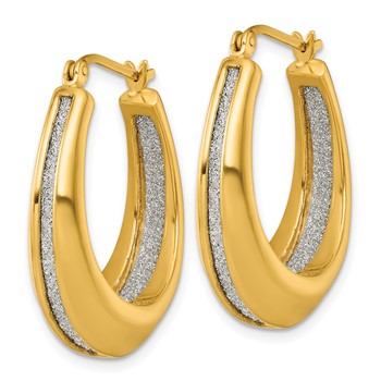 Sterling Silver Gold-tone Polished and Twisted Glitter In and Out Oval Hoop Earrings — alternate view