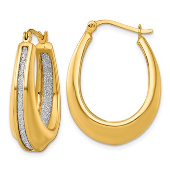 Sterling Silver Gold-tone Polished and Twisted Glitter In and Out Oval Hoop Earrings