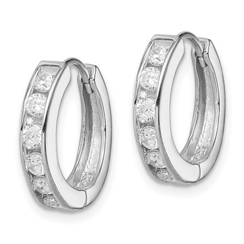 Sterling Silver Rhodium-plated CZ Hinged Hoop Earrings — alternate view