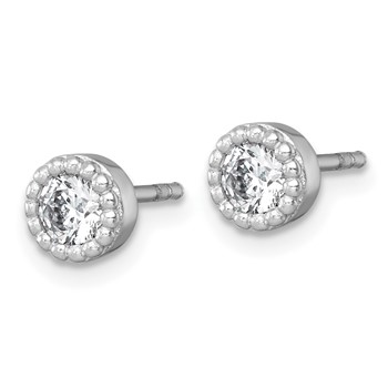 Sterling Silver Rhodium-plated Polished Beaded 6mm CZ Stud Earrings — alternate view