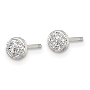 Sterling Silver Polished White CZ Cluster 5.00mm Circle Post Earrings — alternate view