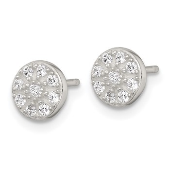Sterling Silver Polished White CZ Cluster 7.00mm Circle Post Earrings — alternate view
