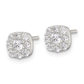 Sterling Silver Polished White CZ Cluster 6.85mm Post Earrings — alternate view