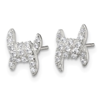 Sterling Silver Polished Fancy Ribbon CZ Post Earrings — alternate view