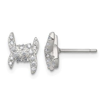Sterling Silver Polished Fancy Ribbon CZ Post Earrings