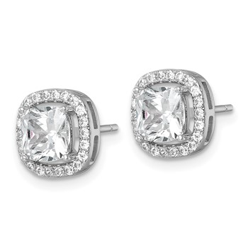 Sterling Silver Rhodium-plated Polished 10.0mm Cushion CZ Halo Post Earrings — alternate view