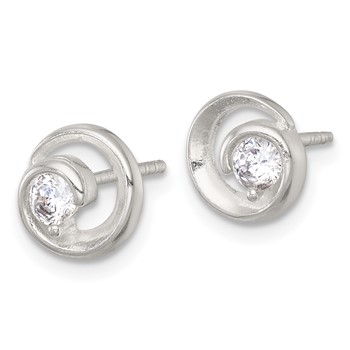 Sterling Silver Polished CZ in Circle Post Earrings — alternate view