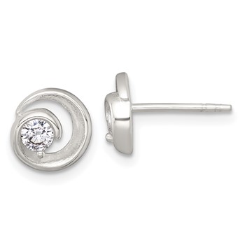 Sterling Silver Polished CZ in Circle Post Earrings