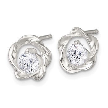 Sterling Silver Polished CZ in Twisted Circle Post Earrings — alternate view