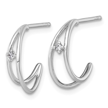Sterling Silver Rhodium-plated Polished CZ Post C-Hoop Earrings — alternate view