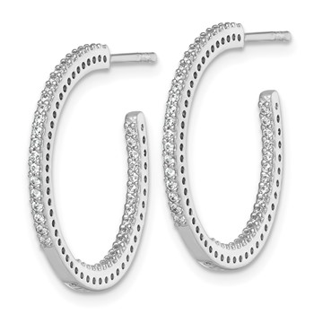 Sterling Silver Rhodium-plated Polished 1.6mm CZ In and Out Post C-Hoop Earrings — alternate view