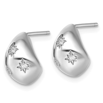 Sterling Silver Rhodium-plated CZ Polished Star Post J-Hoop Earrings — alternate view