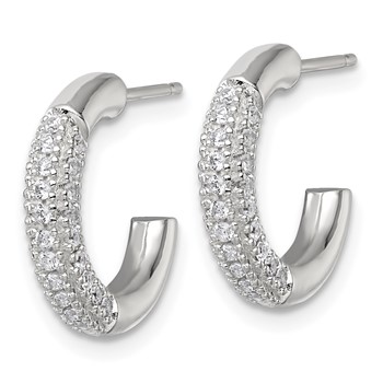 Sterling Silver Polished Pave CZ Post C-Hoop Earrings — alternate view