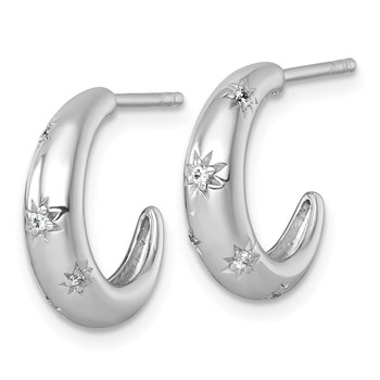 Sterling Silver Rhodium-plated Polished CZ Stars Post C-Hoop Earrings — alternate view
