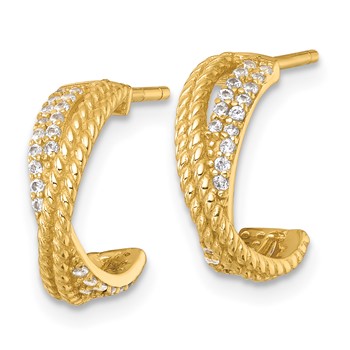 Sterling Silver Gold-Tone Polished and Twisted CZ -X- C-Hoop Post Earrings — alternate view