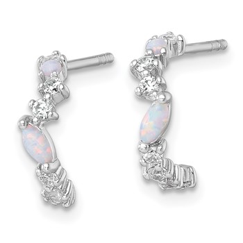 Sterling Silver Rhodium-plated Polished CZ and Lab Created Opal Post C-Hoop Earrings — alternate view