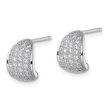 Sterling Silver Rhodium-plated CZ Pave Polished J-Hoop Post Earrings — alternate view