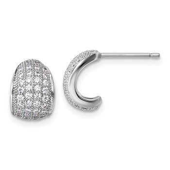 Sterling Silver Rhodium-plated CZ Pave Polished J-Hoop Post Earrings