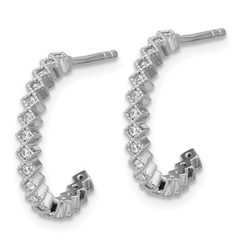 Sterling Silver Rhodium-plated CZ Polished J-Hoop Post Earrings — alternate view