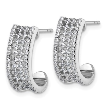 Sterling Silver Rhodium-plated Pave CZ J-Hoop Post Earrings — alternate view