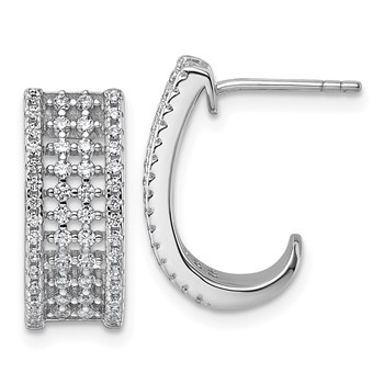 Sterling Silver Rhodium-plated Pave CZ J-Hoop Post Earrings