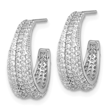 Sterling Silver Rhodium-plated Polished and Tapered Pave CZ C-Hoop Post Earrings — alternate view