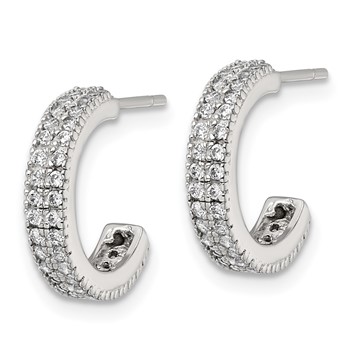 Sterling Silver Polished 3.2mm 2-Row CZ Post C-Hoop Earrings — alternate view