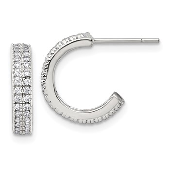 Sterling Silver Polished 3.2mm 2-Row CZ Post C-Hoop Earrings