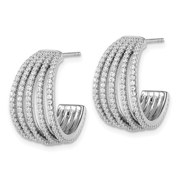 Sterling Silver Rhodium-plated Polished CZ Multi-Row J-Hoop Post Earrings — alternate view