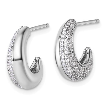 Sterling Silver Rhodium-plated CZ Polished J-Hoop Post Earrings — alternate view