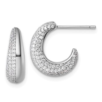 Sterling Silver Rhodium-plated CZ Polished J-Hoop Post Earrings