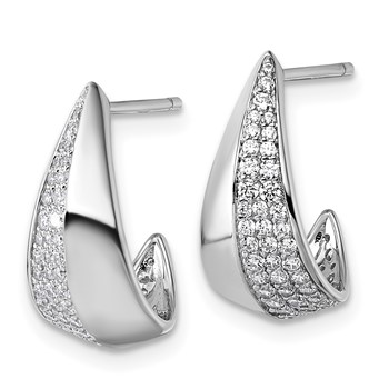 Sterling Silver Rhodium-plated CZ Polished J-Hoop Post Earrings — alternate view