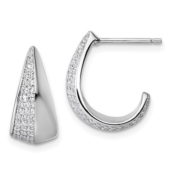 Sterling Silver Rhodium-plated CZ Polished J-Hoop Post Earrings