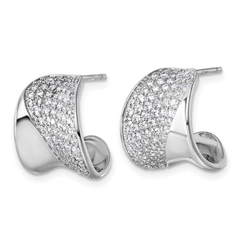 Sterling Silver Rhodium-plated CZ Polished J-Hoop Post Earrings — alternate view