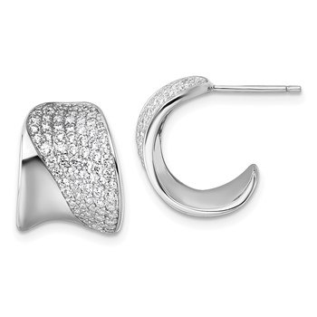 Sterling Silver Rhodium-plated CZ Polished J-Hoop Post Earrings