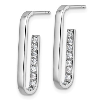 Sterling Silver Rhodium-plated Polished Rectangle with Inside CZ Post Earrings — alternate view