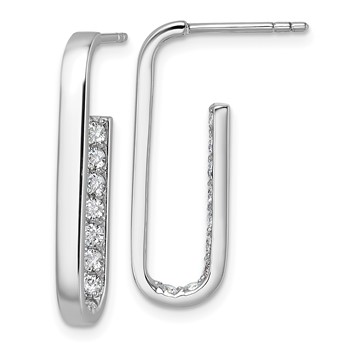 Sterling Silver Rhodium-plated Polished Rectangle with Inside CZ Post Earrings