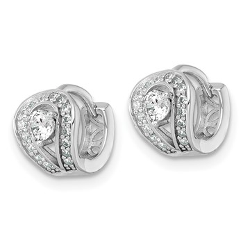 Sterling Silver Rhodium-plated Polished CZ Halo Hinged Hoop Earrings — alternate view