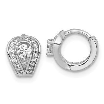 Sterling Silver Rhodium-plated Polished CZ Halo Hinged Hoop Earrings