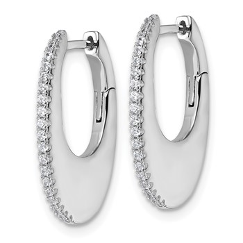 Sterling Silver Rhodium-plated CZ Polished Oval Hinged Hoop Earrings — alternate view