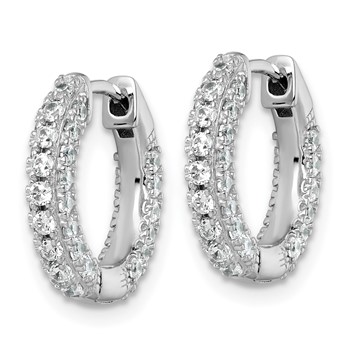 Sterling Silver Rhodium-plated Polished CZ Round Hinged Hoop Earrings — alternate view