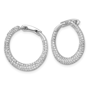 Sterling Silver Rhodium-plated Polished Micro Pave CZ Round Offset Hinged Hoop Earrings — alternate view