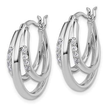 Sterling Silver Rhodium-plated Polished White CZ Triple Hoop Earrings — alternate view