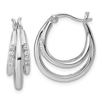 Sterling Silver Rhodium-plated Polished White CZ Triple Hoop Earrings