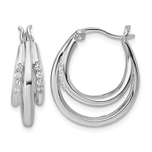 Sterling Silver Rhodium-plated Polished CZ Hoop Earrings